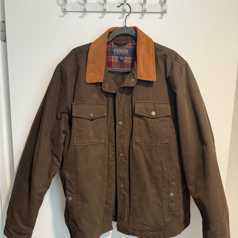 Pendleton Men's Olive Jacket with Mustard Collar